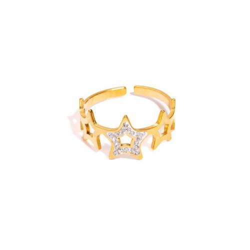 Titanium Steel Finger Ring, gold color plated, fashion jewelry & with rhinestone, gold, Sold By PC