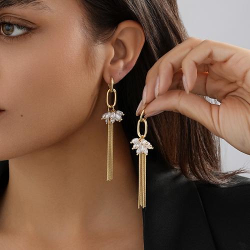 Brass Drop Earring with Plastic Pearl gold color plated fashion jewelry golden nickel lead & cadmium free Sold By Pair