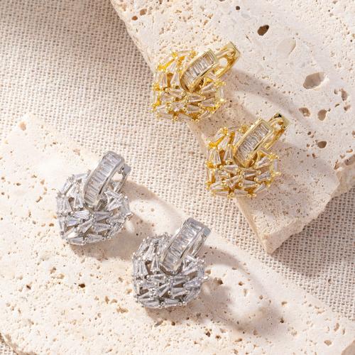 Cubic Zirconia Micro Pave Brass Earring, Heart, plated, micro pave cubic zirconia & for woman, more colors for choice, Sold By Pair