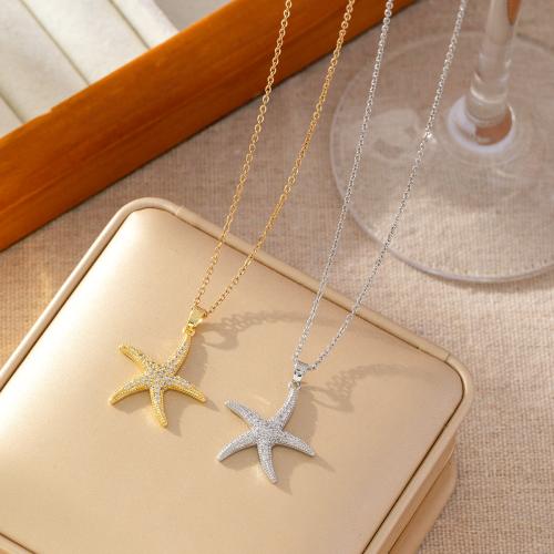 Cubic Zircon Micro Pave Brass Necklace Starfish plated micro pave cubic zirconia & for woman Sold By PC