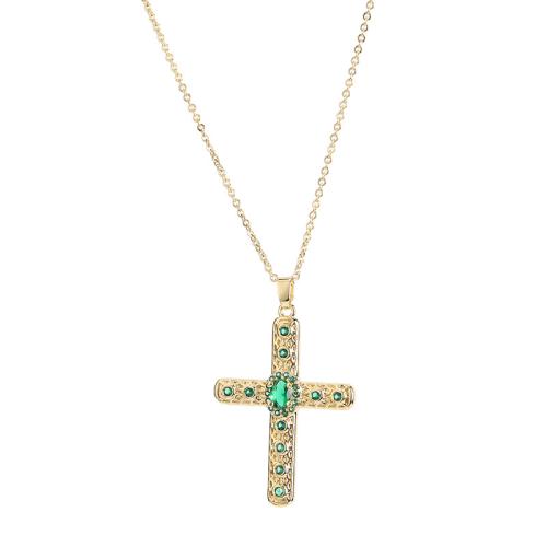 Cubic Zircon Micro Pave Brass Necklace, with Titanium Steel, with 5CM3 extender chain, Cross, plated, micro pave cubic zirconia & for woman, more colors for choice, Length:Approx 40 cm, Sold By PC