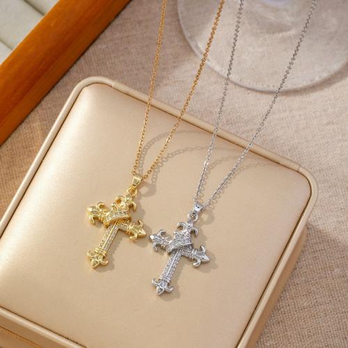 Cubic Zircon Micro Pave Brass Necklace Cross plated micro pave cubic zirconia & for woman Sold By PC