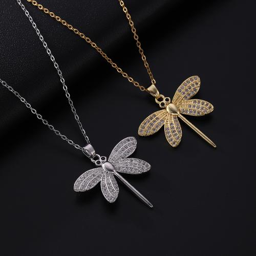 Cubic Zircon Micro Pave Brass Necklace, Dragonfly, plated, micro pave cubic zirconia & for woman, more colors for choice, Sold By PC