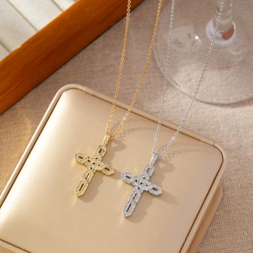 Cubic Zircon Micro Pave Brass Necklace, Cross, plated, micro pave cubic zirconia & for woman, more colors for choice, Sold By PC