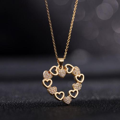 Cubic Zircon Micro Pave Brass Necklace, Heart, plated, micro pave cubic zirconia & for woman, gold, Sold By PC