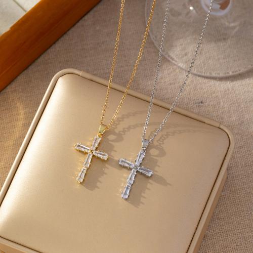 Cubic Zircon Micro Pave Brass Necklace Cross plated micro pave cubic zirconia & for woman Sold By PC