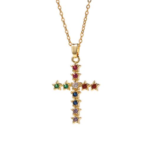 Cubic Zircon Micro Pave Brass Necklace, Cross, plated, micro pave cubic zirconia & for woman, more colors for choice, Length:Approx 21-50 cm, Sold By PC