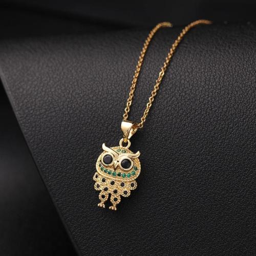 Cubic Zircon Micro Pave Brass Necklace, Owl, plated, micro pave cubic zirconia & for woman, golden, Length:Approx 21-50 cm, Sold By PC