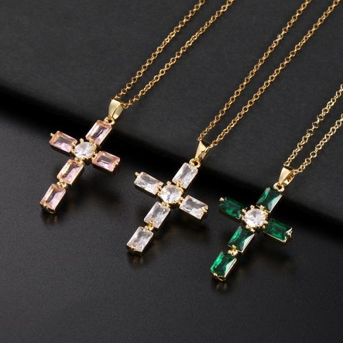 Cubic Zircon Micro Pave Brass Necklace with Titanium Steel Cross plated micro pave cubic zirconia & for woman Sold By PC