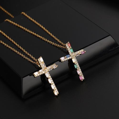 Cubic Zircon Micro Pave Brass Necklace, Cross, plated, micro pave cubic zirconia & for woman, more colors for choice, Length:Approx 21-50 cm, Sold By PC