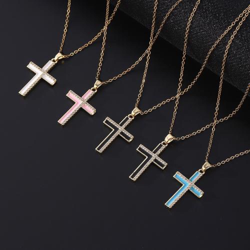 Cubic Zircon Micro Pave Brass Necklace, Cross, plated, micro pave cubic zirconia & for woman & enamel, more colors for choice, Sold By PC