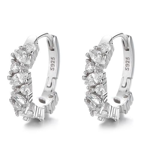 Pendientes de Micro Pavé de Zirconía Cúbica en Plata de Ley, plata de ley 925, micro arcilla de zirconia cúbica & para mujer, más colores para la opción, 15.80x16.70mm, Vendido por Par