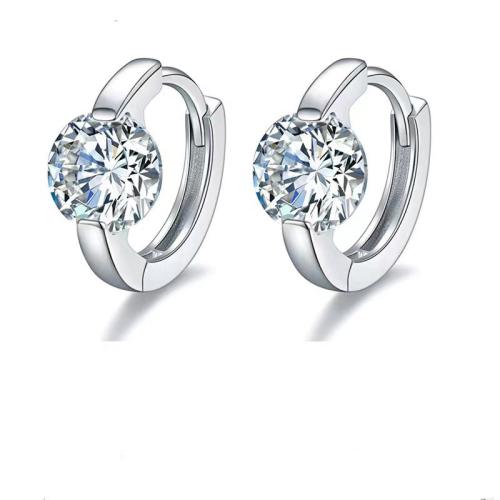 Cubic Zirconia Micro Pave Brass Earring plated micro pave cubic zirconia & for woman silver color Sold By Pair