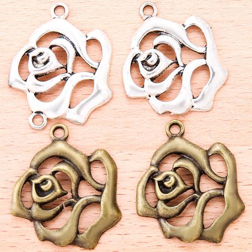 Flower Tibetan Style Connector, Rose, plated, DIY & 1/1 loop & hollow, more colors for choice, 38x30mm, Sold By PC