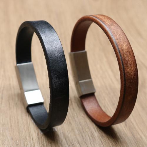 PU Leather Cord Bracelets, 304 Stainless Steel, with PU Leather, Vacuum Ion Plating, different size for choice & for man, more colors for choice, Length:18.5-22.5 cm, Sold By PC