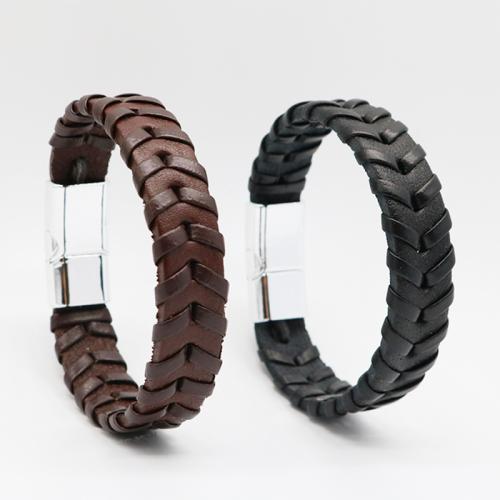 PU Leather Cord Bracelets Zinc Alloy with Magnet & PU Leather & Wax Cord plated for man nickel lead & cadmium free Length 20.5 cm Sold By PC