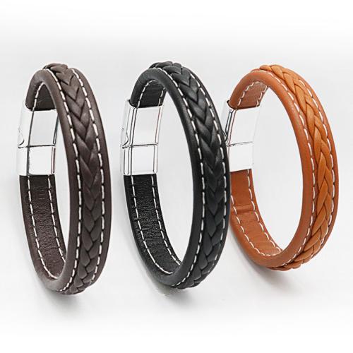 PU Leather Cord Bracelets Zinc Alloy with PU Leather plated Unisex nickel lead & cadmium free Length 21 cm Sold By PC