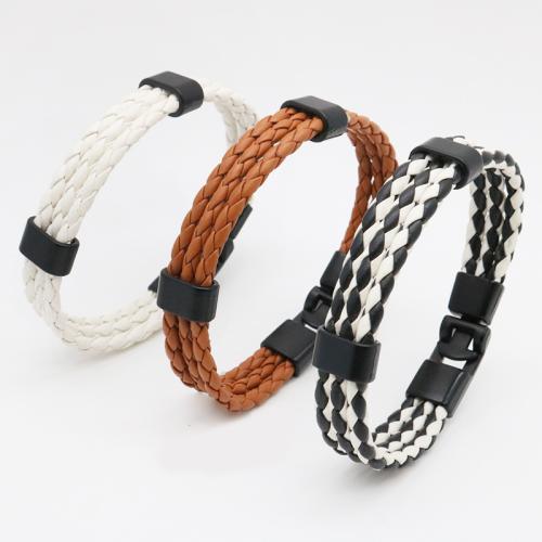 PU Leather Cord Bracelets, Tibetan Style, with PU Leather, plated, three layers & for man, more colors for choice, nickel, lead & cadmium free, Length:21 cm, Sold By PC