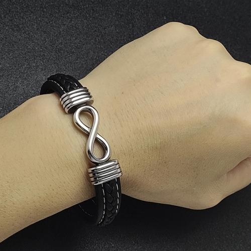 PU Leather Cord Bracelets, 304 Stainless Steel, with Magnet & PU Leather, Infinity, Vacuum Ion Plating, different size for choice & for man, more colors for choice, Sold By PC