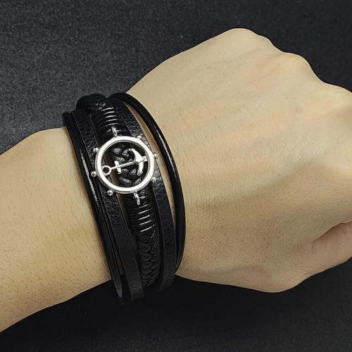 PU Leather Cord Bracelets 304 Stainless Steel with Magnet & PU Leather Vacuum Ion Plating multilayer & for man Sold By PC