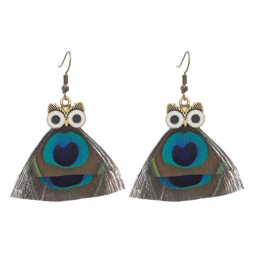 Feather Drop Earring with Zinc Alloy Owl handmade vintage & for woman Sold By Pair