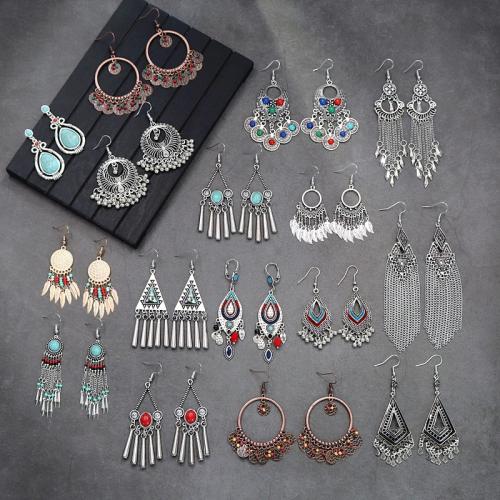 aleación de zinc Pendientes con Colgantes, con Turquesa sintético, chapado, Estilo bohemio & diferentes estilos para la opción & para mujer, Vendido por Par