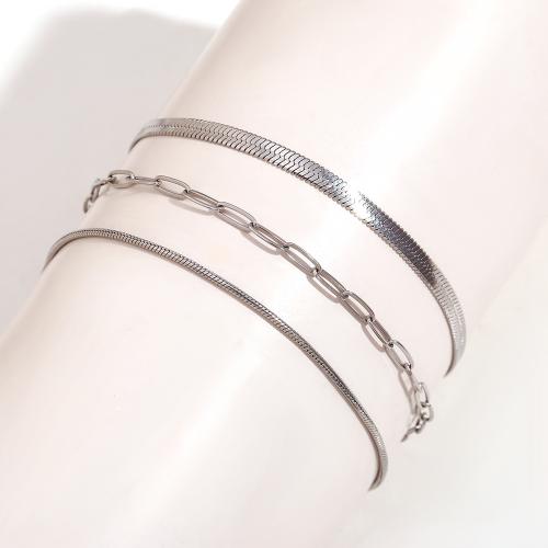 Stainless Steel Anklet 304 Stainless Steel with 5cm extender chain three pieces & fashion jewelry & for woman Length Approx 20 cm Sold By Set