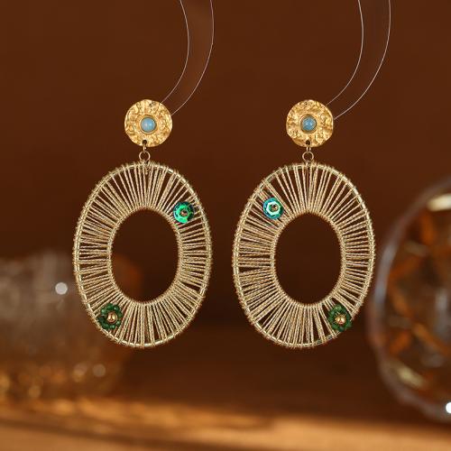 Boucle d'oreille de gaujon en acier inoxydable, Acier inoxydable 304, avec Pierre naturelle, bijoux de mode & pour femme & creux, doré, 78x45mm, Vendu par paire