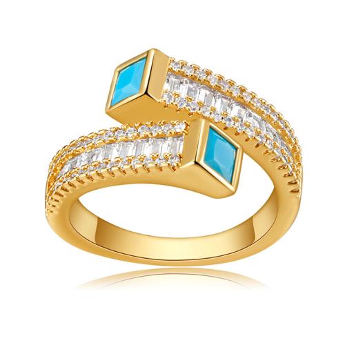 Cubique anneau en laiton Circonia Micro Pave, avec turquoise, bijoux de mode & pavé de micro zircon & pour femme, Vendu par PC