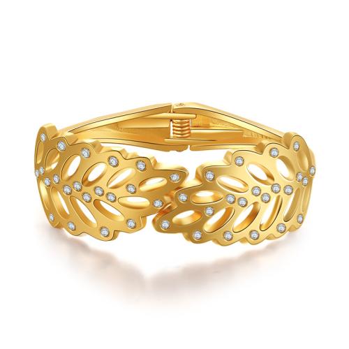 Tibetan Style Bangle, Leaf, fashion jewelry & for woman & with rhinestone, Diameter:60mm, Sold By PC