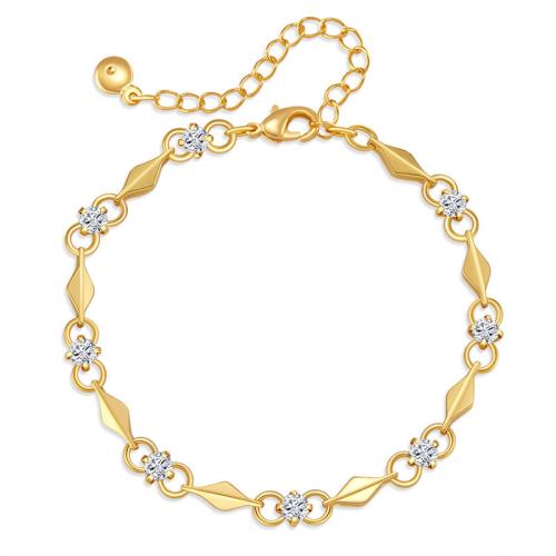 Brass Bracelet & Bangle, with 6cm extender chain, fashion jewelry & for woman & with rhinestone, Length:Approx 17 cm, Sold By PC