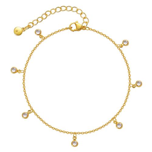 Brass Anklet, with 6cm extender chain, fashion jewelry & micro pave cubic zirconia & for woman, Length:Approx 22 cm, Sold By PC