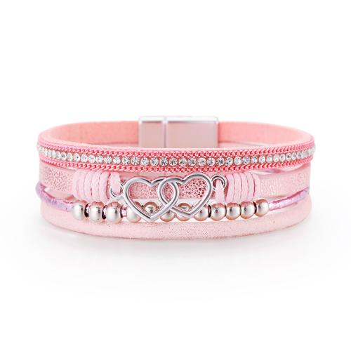 Brass Bracelet & Bangle, with PU Leather, fashion jewelry & multilayer & Unisex & with rhinestone, more colors for choice, Length:Approx 18.5 cm, Sold By PC