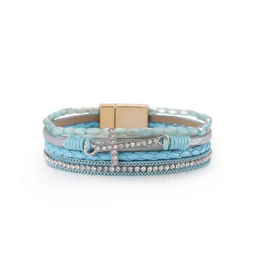 PU Leather Cord Bracelets, fashion jewelry & multilayer & for woman & with rhinestone, more colors for choice, Length:Approx 19.4 cm, Sold By PC