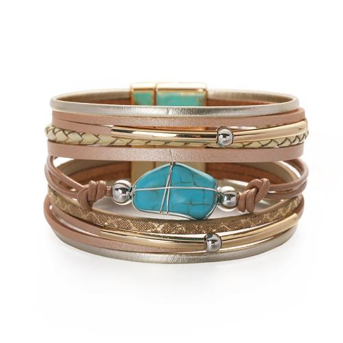 Bracelets cordon PU, cuir PU, avec turquoise, bijoux de mode & multicouche & pour femme, plus de couleurs à choisir, Diameter:60mm, Vendu par PC