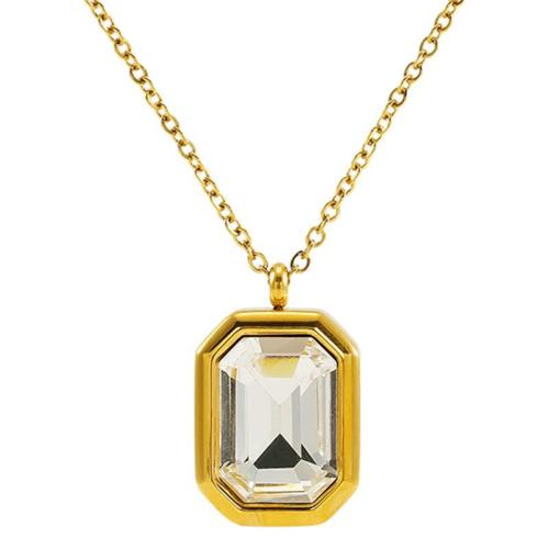 Stainless Steel Jewelry Necklace, 304 Stainless Steel, 18K gold plated, fashion jewelry & micro pave cubic zirconia & for woman, golden, 19x14mm, Length:Approx 45 cm, Sold By PC