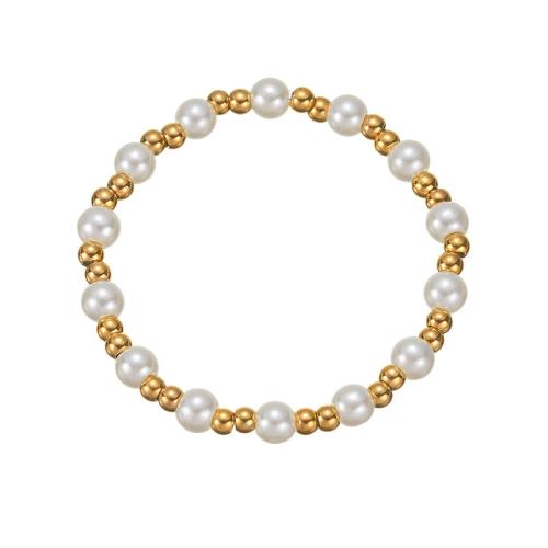 Pulsera de Acero Inoxidable, acero inoxidable 304, con Perlas plásticas, Joyería & diferentes estilos para la opción & para mujer, dorado, Vendido por UD