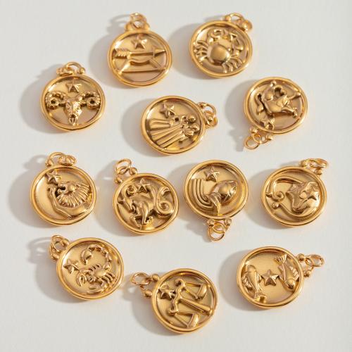 Edelstahl Schmuck Anhänger, 304 Edelstahl, rund, 18K vergoldet, Konstellation Schmuck & DIY & verschiedene Muster für Wahl, goldfarben, 16.90x19.80mm, verkauft von PC