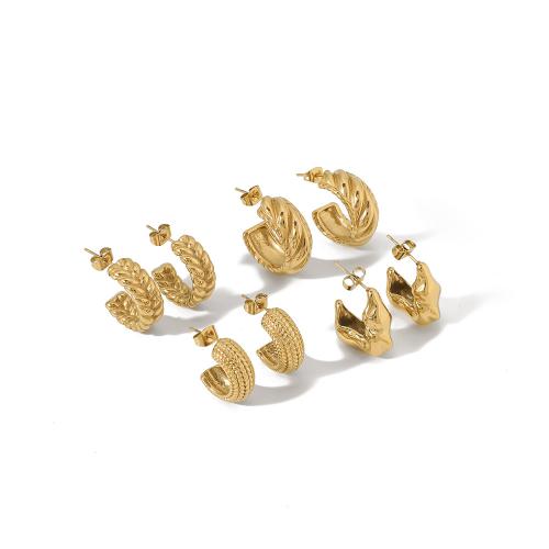 Stainless Steel Stud Earrings 304 Stainless Steel 18K gold plated fashion jewelry & for woman golden Sold By Pair