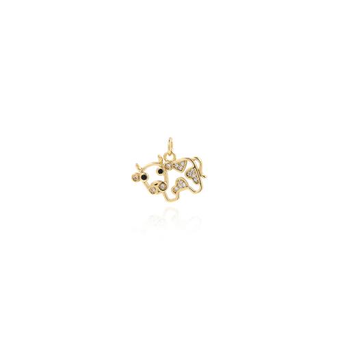 Cubique Pendentif en laiton zircon pavent, vache, Placage de couleur d'or, DIY & pavé de micro zircon, protéger l'environnement, sans nickel, plomb et cadmium, 19x15.50x2.50mm, Vendu par PC