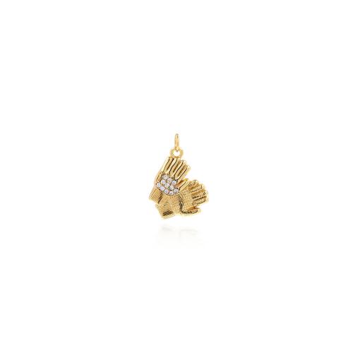 Cubique Pendentif en laiton zircon pavent, Placage de couleur d'or, DIY & pavé de micro zircon, protéger l'environnement, sans nickel, plomb et cadmium, 21.50x14x3mm, Vendu par PC