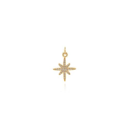 Cubic Zirconia Micro Pave Brass Pendant, Eight Point Star, gold color plated, DIY & micro pave cubic zirconia, nickel, lead & cadmium free, 23x15.50x2mm, Sold By PC