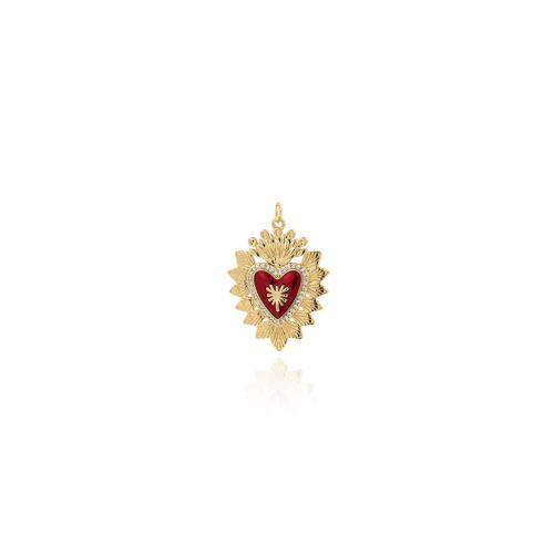 Cubique Pendentif en laiton zircon pavent, coeur, Placage de couleur d'or, DIY & pavé de micro zircon & émail, protéger l'environnement, sans nickel, plomb et cadmium, 35.50x24.50x3mm, Vendu par PC