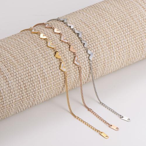 Bijoux bracelet en acier inoxydable, Acier inoxydable 304, avec coquille blanche, avec 3cm chaînes de rallonge, coeur, bijoux de mode & pour femme, plus de couleurs à choisir, Longueur:17 cm, Vendu par PC