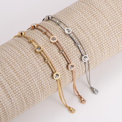 Stainless Steel Jewelry Bracelet, 304 Stainless Steel, with 3cm extender chain, Vacuum Ion Plating, fashion jewelry & for woman & with rhinestone, more colors for choice, Length:17 cm, Sold By PC