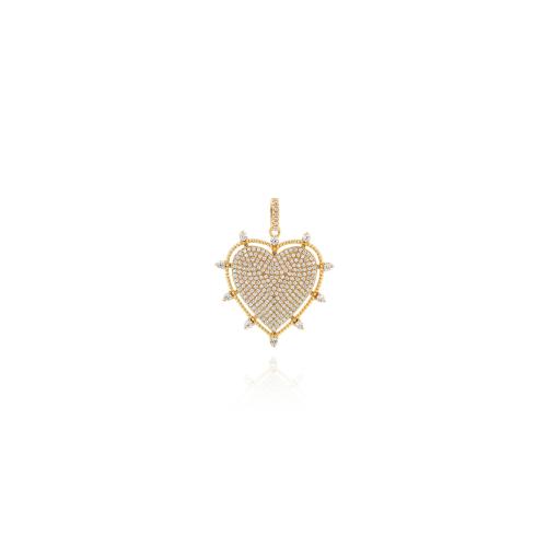 Cubique Pendentif en laiton zircon pavent, coeur, Placage de couleur d'or, DIY & pavé de micro zircon, protéger l'environnement, sans nickel, plomb et cadmium, 39x31.50x1.80mm, Vendu par PC