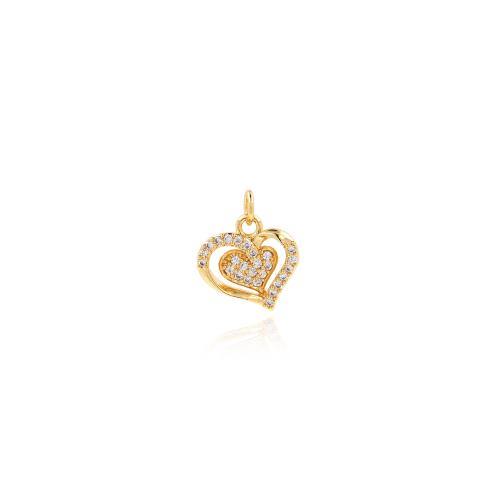 Cubique Pendentif en laiton zircon pavent, coeur, Placage de couleur d'or, DIY & pavé de micro zircon, protéger l'environnement, sans nickel, plomb et cadmium, 17x14x3.50mm, Vendu par PC