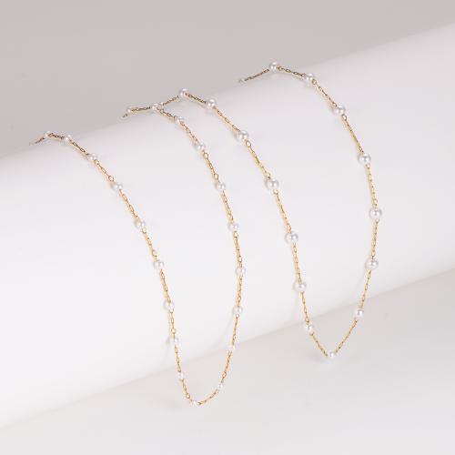 Stainless Steel Jewelry Necklace 304 Stainless Steel with Plastic Pearl with 5cm extender chain Vacuum Ion Plating fashion jewelry & for woman Length 42 cm Sold By PC