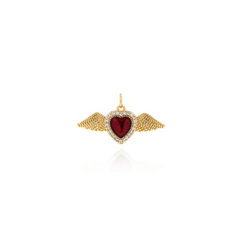 Cubic Zirconia Micro Pave Brass Pendant, Wing Shape, gold color plated, DIY & micro pave cubic zirconia, nickel, lead & cadmium free, 16.50x30.50x3.30mm, Sold By PC