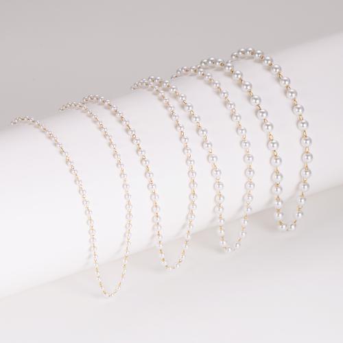 Stainless Steel Jewelry Necklace, 304 Stainless Steel, with Plastic Pearl, with 5cm extender chain, Vacuum Ion Plating, fashion jewelry & different size for choice & for woman, more colors for choice, Length:42 cm, Sold By PC